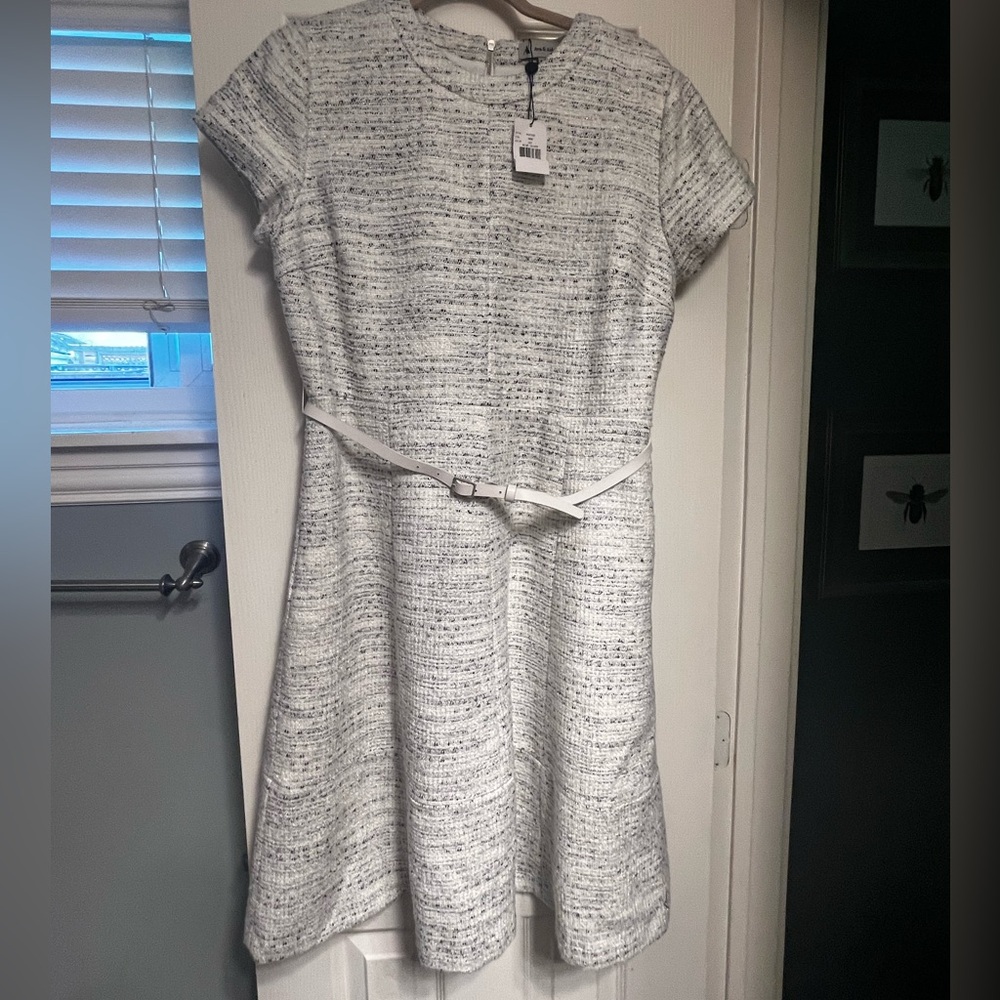 Metallic &  White Tweed Midi Dress